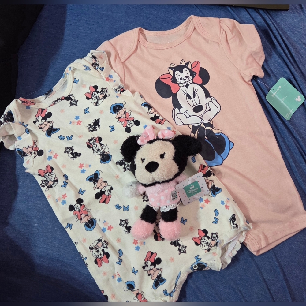 Baby Disney's Minnie Mouse Romper Lot with Toy Stuff Animal- 18 Months